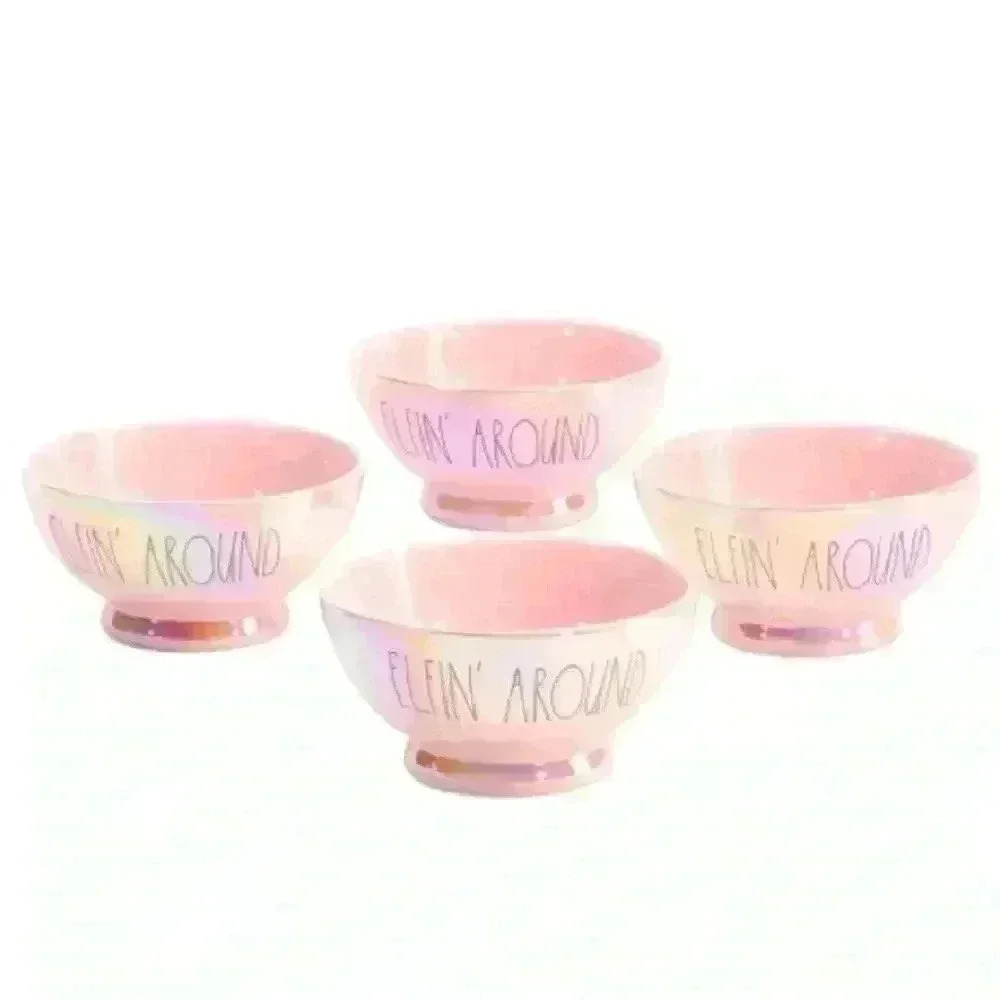 NEW Rae Dunn SET OF (4) - PINK Iridescent - Elfin’ Around - Adorable Bowl SET